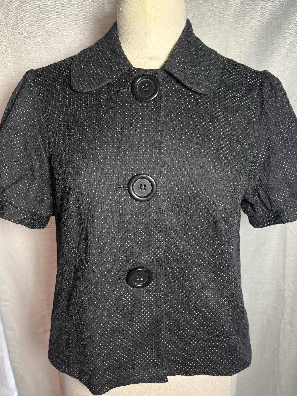 INC International Concepts Black Textured Short-Sleeve Button Down Shirt